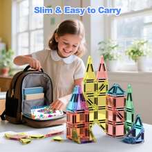 26/42 Ensemble de blocs de construction magnétiques mini portables, boîte en métal, ensemble de blocs magnétiques de voyage, compact et pratique, couleurs vives et designs amusants, meilleur cadeau d'anniversaire/Noël pour les garçons et les filles - Multicolore - Voir 8