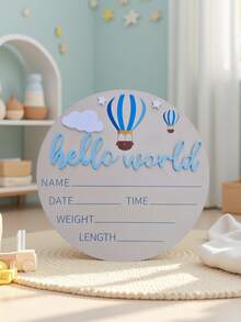 1 peça de adereços para fotografia de recém-nascidos, placa de anúncio de nascimento de bebê "OLÁ, MUNDO", placa de madeira para anúncio de nome de bebê, itens memoriais para bebês, presentes de Páscoa para chá de bebê, meninas/meninos - Dois balões de ar quente azuis - Ver 10