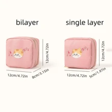 1pc Cartoon Cat Double-Layer Sanitary Pad Storage Bag, Lipstick Foundation Eyeshadow Cosmetic Organizer Bag, Large Capacity Portable Feminine Hygiene Pad Pouch, Wallet, Purse In Purse, Valentine's Day Gift, Back To School - Multicolor - View 3