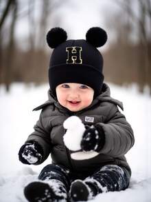 1pc Personalized Embroidered Baby Knitted Hat, 26 Alphabet Knitted Hat For Toddlers And Children, Handmade Baby Girl Hat, Suitable For Daily Wear For Baby Girls 0-3 Years Old - Black - View 5