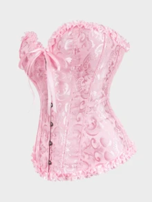 1 Pc Women Palace Style Pink Corset With Boning To Shape Waist And Push Up Bust, Shapewear Corset,Y2K Sexy Jacquard Shapewear Top, Sexy Chest Exposed Waisted Tube Top,Suitable For Wearing With A Dress / Jeans,Suitable For Sexy Party, Music Festival Or Party For Halloween - Pink - View 5