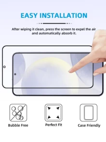 2pcs Full Coverage Tempered Glass Screen Protector, Bubble-Free, No Edges, Easy Installation, Suitable For Galaxy & Other Models, Full Screen Coverage Gift, Suitable For Birthdays, Easter, Presidents' Day, Etc. To Give To Family And Friends As Mobile Phone Screen Protector, Phone Accessories. Waterproof Shockproof Anti-Fall Anti-Fall Scratch Resistant Anti-Fingerprint - Black - View 8