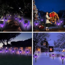 4 Pieces Solar Powered Skull Stake Lights Purple Flame Weatherproof Waterproof Spooky Halloween Pathway Lights Creepy Atmosphere Garden Yard Party Holiday Decor - Purple - View 7