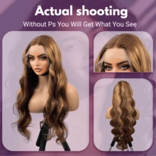 200% 密度波浪蕾丝前假发 P4/27 挑染人发混合发 13x6 高清蕾丝前部预拔婴儿毛发女士自然黑色波浪 13x4 蕾丝前部闭合假发透明蕾丝假发带婴儿毛发女士