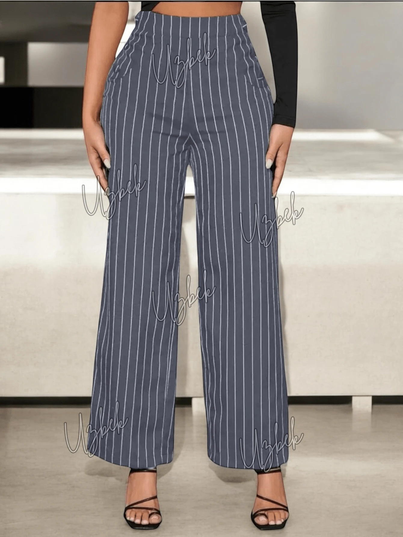 Women Pants - Gray Stripe - View 1
