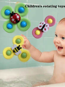 3pcs Colorful Cartoon Animal Suction Cup Spinning Tops - Fun Sensory Toys For Kids, Suction Cup Spinning Toys, Baby Finger Spinners, Sensory Toys, Educational Toys, Bath Toys, High Chair Toys, Baby Swimming Pool Toys, Baby Essentials - Multicolor - View 3