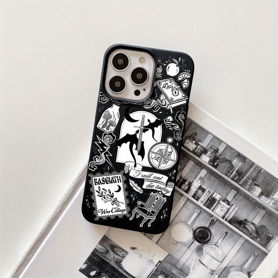Funda para phone (1 unidad) con diseño estampado negro y orificios grandes. Compatible con phone 16 Pro, 16, 15 Pro, 14, 14 Plus/14 Pro, 13, 13 Pro, 12 Pro y 11/11 Pro. Regalos para cumpleaños y celebraciones. - Negro - Ver 1
