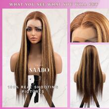 无胶假发，真人混纺发丝，预先拔毛、预先修剪、挑染，直发，4/27英寸蕾丝前假发，女士款，蜜金色，5x5，即戴即走，无胶假发，彩色发丝，26英寸 - S4/27 - 查看 3