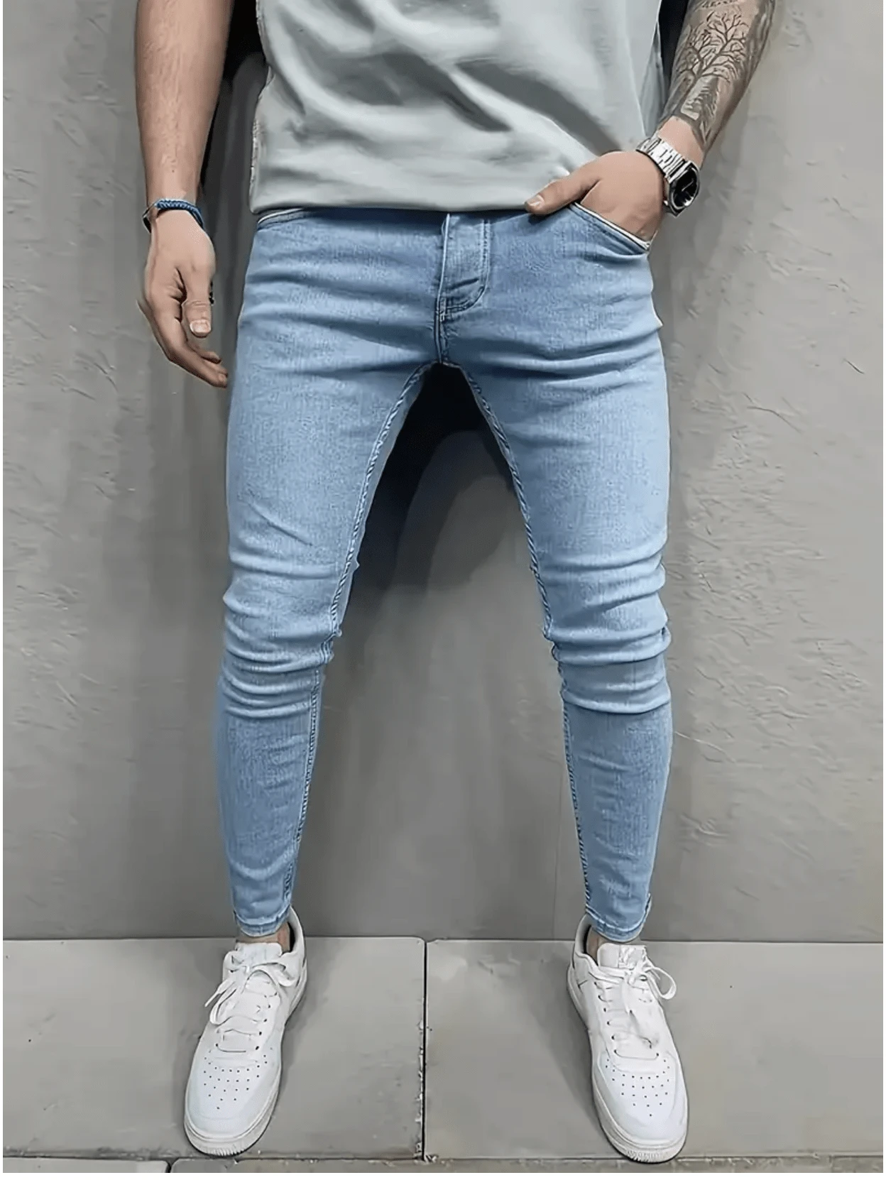 Men's Denim Jeans Skinny Street Pants With Elastane Comfortable Gringa Delave Line Clear Shaping Sport Premium Line - 藍色 - 查看 1