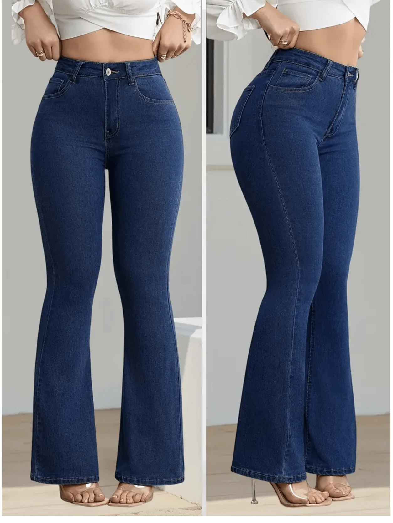 Women's Blue Wash Flare Jeans, High Waist, Bell Bottom With Lycra, Shaper, Butt Lifter, Gringa - 深色牛仔褲 - 查看 1