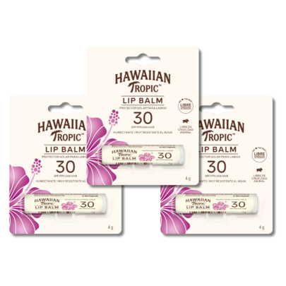 Protector Solar Hawaiian Tropic Lip Balm Fps30 kit 3 piezas paquete de 3 protectores labiales balsamos