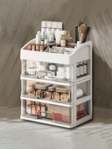 Armário de armazenamento com 3 gavetas, caixa de armazenamento de grande capacidade, caixa de armazenamento com gavetas, adequado para armazenar vários itens, organizador de armazenamento para mulheres, decoração essencial para viagens, feriados e outono, Halloween - Branco - Ver 11