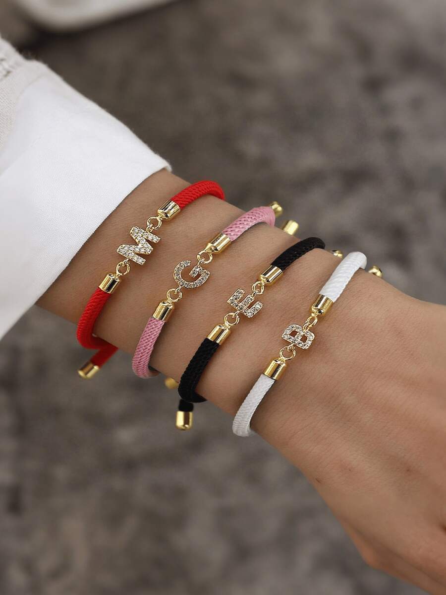1pc Fashionable Creative Copper DIY Letter Bracelet Jewelry, Elegant Adjustable 26 A-Z Initial Accessory, Holiday Gift, Suitable For Women Daily Wear - Multicolor - View 1