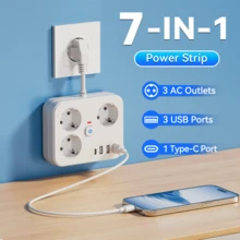 1 pieza Toma de corriente con protección contra sobrecarga y interruptor de encendido/apagado, opción de cable corto/largo, apto para oficina, viaje y uso doméstico - Ver 2