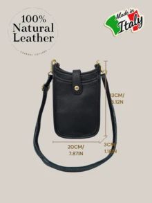 Solid Color Genuine Leather Mini Square Shoulder Bag, Gift Bag, Phone Bag, School Supplies, Teacher Gift, Back To School Gift, Crossbody Bag, Women's Wallet - Black - View 4