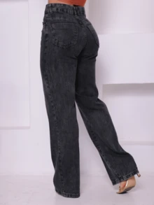estilo essencial Wide Leg Plain Jeans With High Waist / Wide Leg Jeans - Grey - View 5