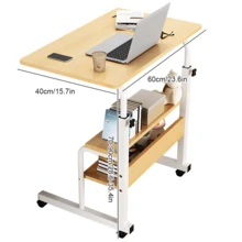 Lislark Computer Desk Table Height Adjustable, Over Bed Table With Wheels, Table With Storage, Large Surface, Portable Rolling Computer Table For Bedroom, Living Room, Office, And Study, Mobile Workstation - Camel - View 2