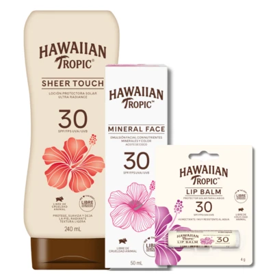  Hawaiian tropic Pack sheer touch 240ml + Mineral face 50ml + Lip balm + Regalo