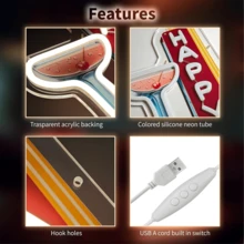 Happy Hour Neon Signs Dimmable Retro Led Happy Hour Club Neon Light For Bar Club Pub Party USB Powered Neon Light Sign Man Cave Gifts - NHD-Happy hour - 查看 3