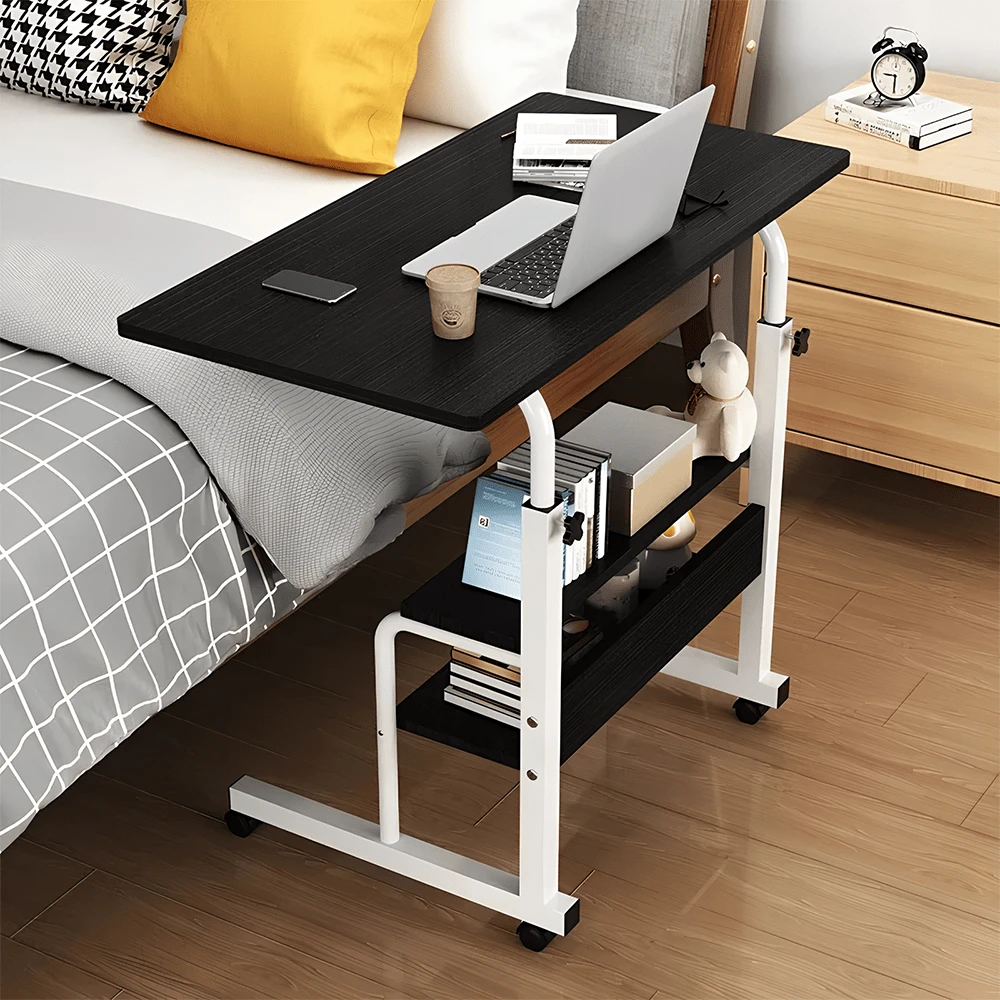 Lislark Computer Desk Table Height Adjustable, Over Bed Table With Wheels, Table With Storage, Large Surface, Portable Rolling Computer Table For Bedroom, Living Room, Office, And Study, Mobile Workstation - Black - View 1