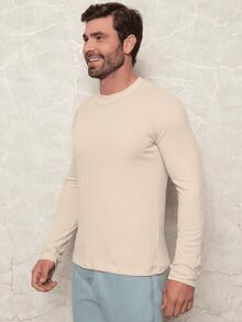 Men's Basic Ribbed Knit Sweater, Winter Lightweight Cold Weather, Round Neck, Long Sleeve, Slim Fit, Premium - Màu be - Xem 3