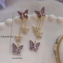 Elegant Style Light Purple Small Butterfly Tassel Earrings Delicate Temperament Ear Accessory For Women Gift - Purple - View 3