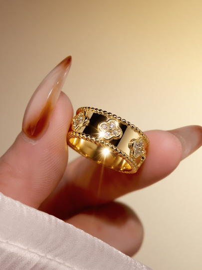 1pc Gorgeous Court Clover Zirconia Ring Ladies Jewelry For Women 925 Sterling Silver Return To Old Ways Ring Fine Jewelry For Girls Birthday Dating Prom Party Gifts