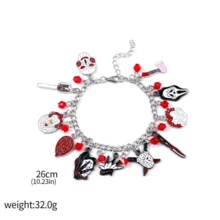 1 件恐怖电影尖叫手链刺死骷髅鬼脸杀手卡通吊坠万圣节恐怖男士手链礼物 - 彩色 - 查看 14