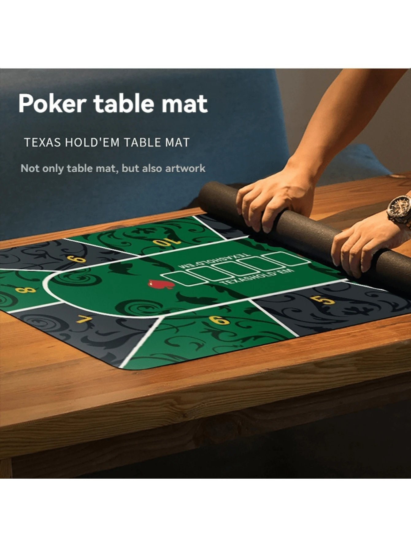 德州扑克垫扑克地毯高级和豪华便携式扑克桌盖，防水扑克布 - 扑克地毯高温热印，降噪，防滑，防污圣诞礼物 - 彩色 - 查看 1