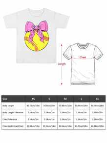 Girls Softball TShirt With Pink Bowknot Design Cute Summer Casual Short Sleeve Tops For Kids,Fun Softball Graphic Tee,Athletic Sports Theme Clothing,Soft And Comfortable Cotton Blend Fabric,Perfect Gift For Softball Players And Fans.