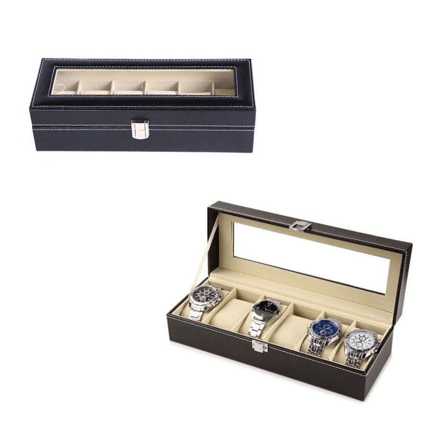 Black Watch Case For 6 Watches - 6 Grids - View 1