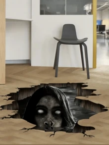 1pc 3D Halloween Floor And Wall Sticker - Removable Horror Bedroom, Living Room Glass Window Decoration, Realistic Haunted House Decal, Easy To Apply, Ghost Room Accent - Multicolor - View 1
