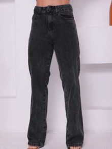 estilo essencial Wide Leg Plain Jeans With High Waist / Wide Leg Jeans - Grey - View 6