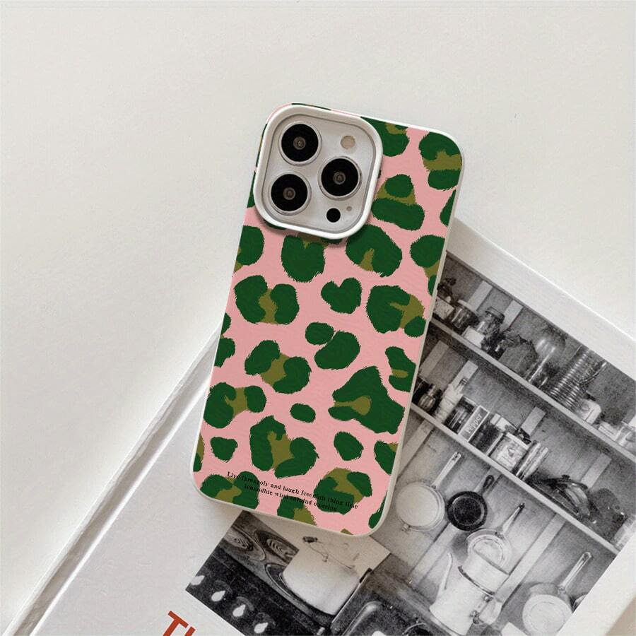 Funda para phone con diseño de leopardo verde, con orificios grandes, compatible con phone 16 Pro Max, 16, 15 Pro, 14, 14 Plus/14 Pro Max, 13, 13 Pro, 12 Pro, 11/11 Pro. Regalos para cumpleaños y fiestas - Blanco - Ver 1