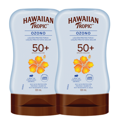 Protector Solar Hawaiian Tropic Ozono SPF50+ 120ml kit 2 piezas paquete de dos bloqueadores