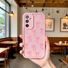 Cute Pink Bowknot Element Fashion Phone Case 1pc Cute Star & Bowknot Design Soft Phone Case, Powder Pink Shockproof Protective Cover For Compatible With OPPO/Compatible With VIVO/Compatible With Honor/Compatible With Apple/Compatible With REALME/Transsion/ Phones Waterproof Anti-Fall Scratch Resistant, International Version, Not The Domestic Version Spring - Pink - View 6