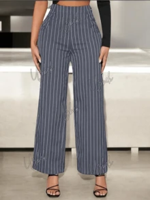 Women Pants - Gray Stripe - View 2