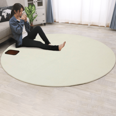 Lagua 円形洗えるカーペット 3 サイズ展開（R100/R140/R200 滑り止め加工（ドット柄） 高密度織・雑巾拭き・自宅洗濯機丸洗い 冬暖房節電（ホットカーペット併用）・夏肌触り滑らか リビング・ダイニング・子供部屋・玄関対応
