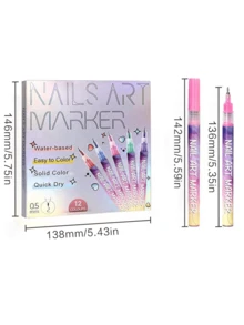 12色美甲马克笔，细头指甲油笔，适用于DIY美甲装饰、美甲沙龙及居家美甲必备