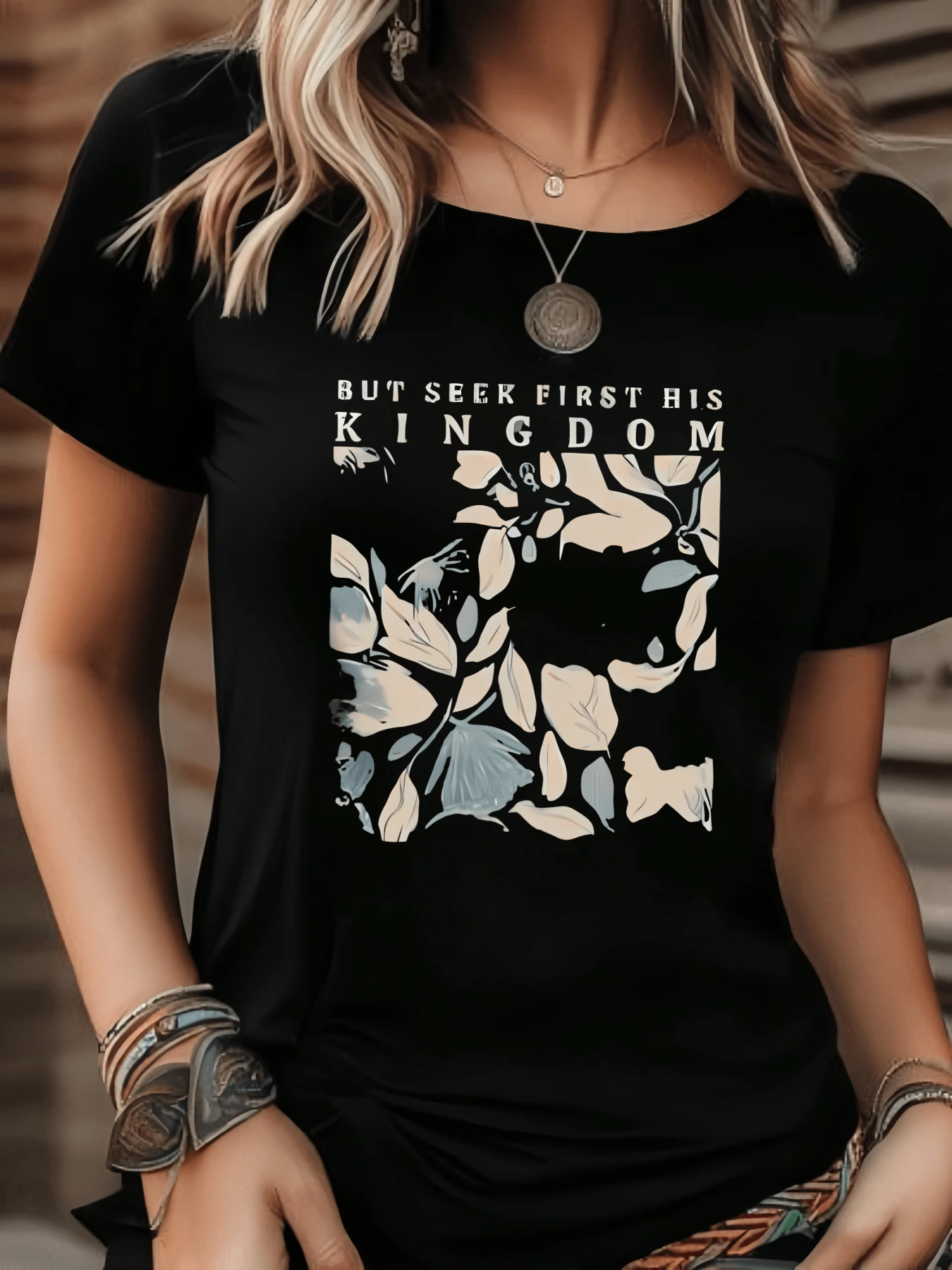 Camiseta informal estampada para mujer ,Camiseta informal de algodón de verano para mujer, manga corta, cuello redondo, 220 g/m2 (1 pieza) - Negro - Ver 1