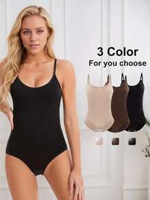 3pcs Seamless Shaping Bodysuits For Women - Tummy Control, Butt Lifting, Hip Enhancement, Soft Polyester Blend, Elegant Design, Adjustable Straps, Beige & Black Solid Colors, Comfort Undergarment | Seamless Clothing | Snug Fit Design, Tummy Control Shapewear - Nhiều màu - Xem 3
