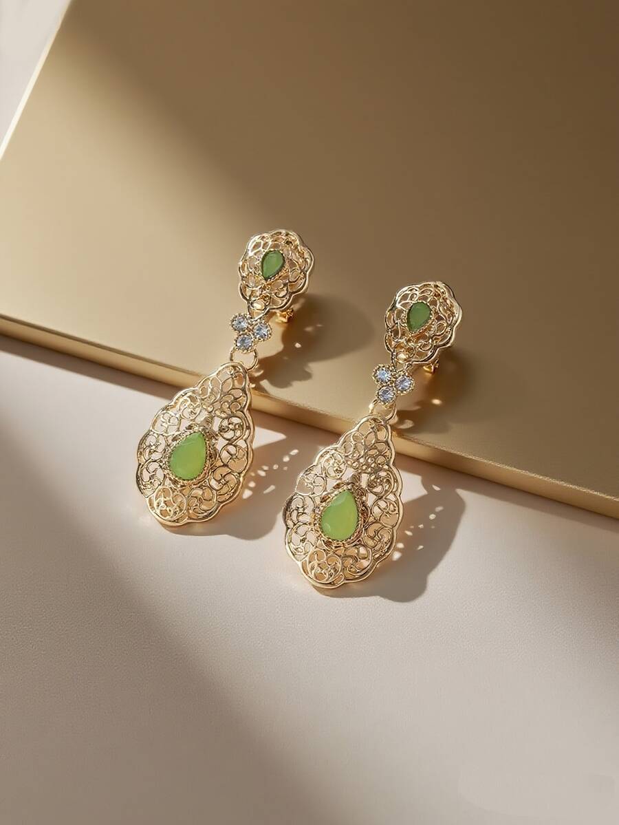 1 paire de boucles d'oreilles pour femmes plaquées or, boucles d'oreilles de mariée de mode arabe du Moyen-Orient, boucles d'oreilles pendantes classiques marocaines pour femmes, cadeau de mariage et de fête