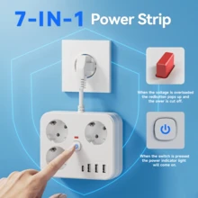 1 pieza Toma de corriente con protección contra sobrecarga y interruptor de encendido/apagado, opción de cable corto/largo, apto para oficina, viaje y uso doméstico - Ver 4