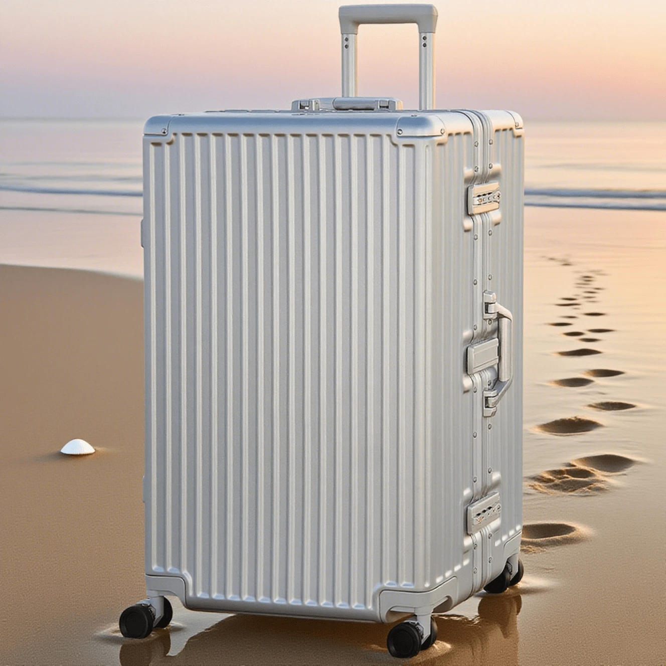 Luggage Travel Suitcase Carry On Luggage PC+ABS Suitcases With Double Spinner Wheels Airline Approved Luggage With TSA Lock 28 Inch,Vacation - 銀色 - 查看 1