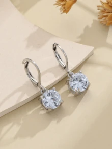925 Silver Plated Fashionable Sexy Earrings, Elegant Cubic Zirconia Stud Earrings