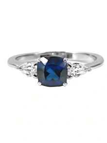 1 chiếc nhẫn bạc 925 mạ bạch kim sang trọng đính đá Zirconia xanh dương, điểm nhấn kim cương hình giọt nước ở hai bên, món quà cao cấp thanh lịch dành cho người yêu. - Nhiều màu - Xem 9