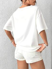 Camiseta de manga corta para mujer con estampado gráfico de fiesta como los años 80, camiseta clásica de cuello redondo para un estilo informal, diseño retro vintage, camiseta cómoda para usar todos los días. - Blanco - Ver 2