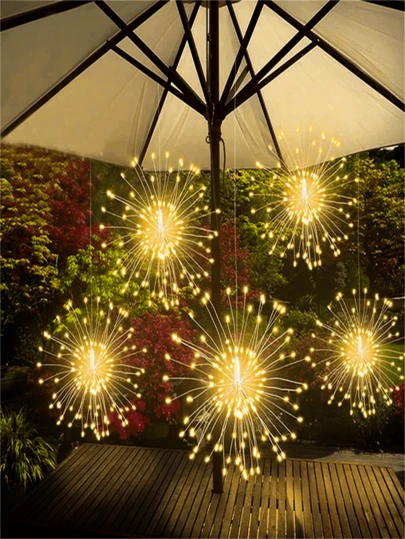 2pcs/4pcs Solar Suspended Fireworks Lights, Garden And Courtyard Decoration Light String, 8 Modes, Outdoor Waterproof String Lights, Suitable For Garden, Courtyard, Party, Independence Day, Fireplace Decoration (500mAh)