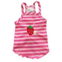 1件条纹泰迪熊/比熊犬背心，小型犬服装，春夏幼犬连衣裙，狗狗衣服 - 粉色 - 查看 9