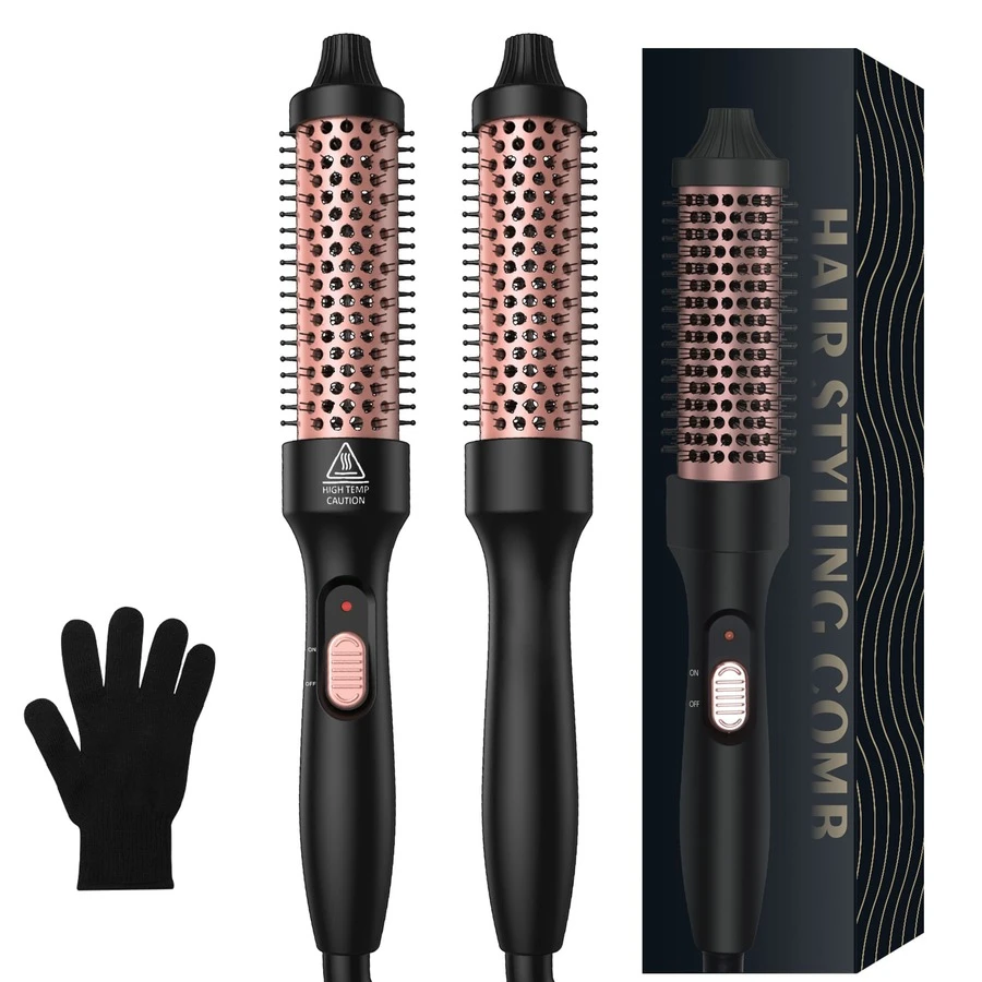 UKLISS 32mm Curling Brush & Curling Iron, Hot Brush For Straight & Loose Curls, Dual Voltage Perfect For Travel And Quick Curling & Straightening (Black)